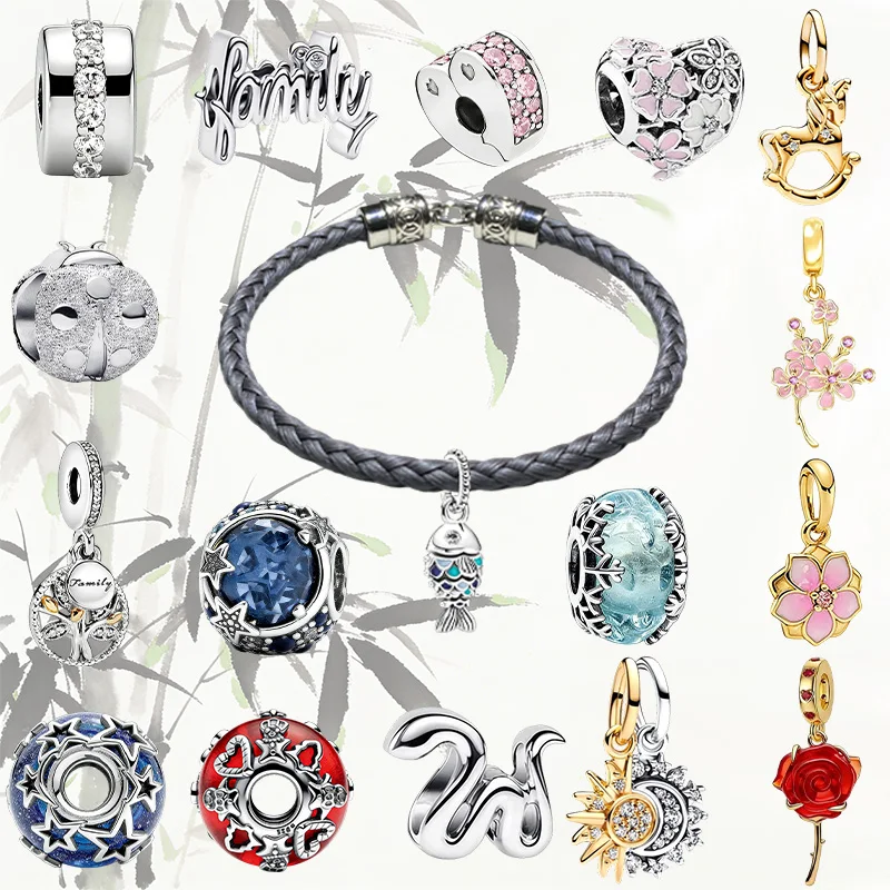 Original Charm-Perlen, Strukturierte Marienkäfer-Mini-Charms, Sonne-Mond & Funkelnde Rote Rosen Charm-Perlen Passend für Anhänger Armband Damenschmuck Geschenk