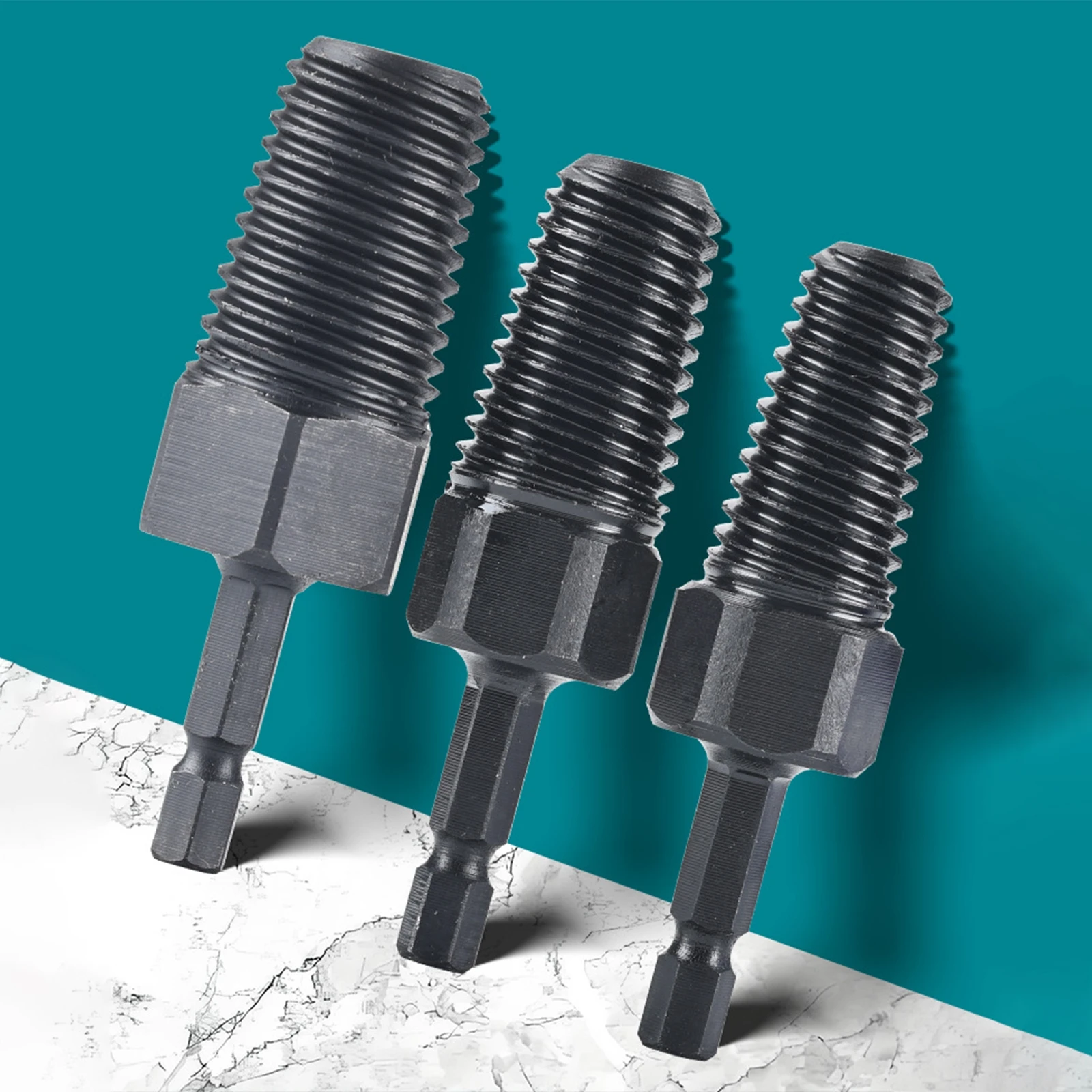 3 Piece Broken-Pipe Thread Extractor Alloy Steel Kit for Water Pipe Repair, Angle Valve Bolt Remover Power Drill Tool