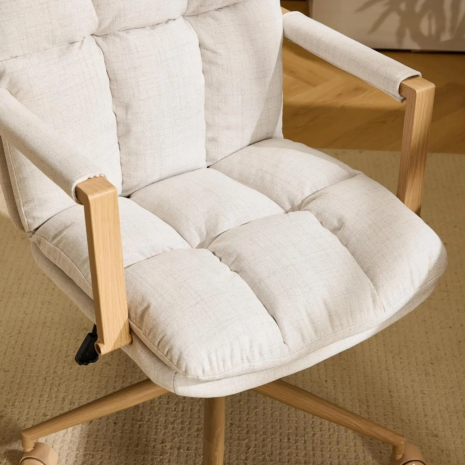 Linen Office Chair with Wheels & Detachable Cushions, Swivel Task Chair for Vanity Study Sewing, Customized