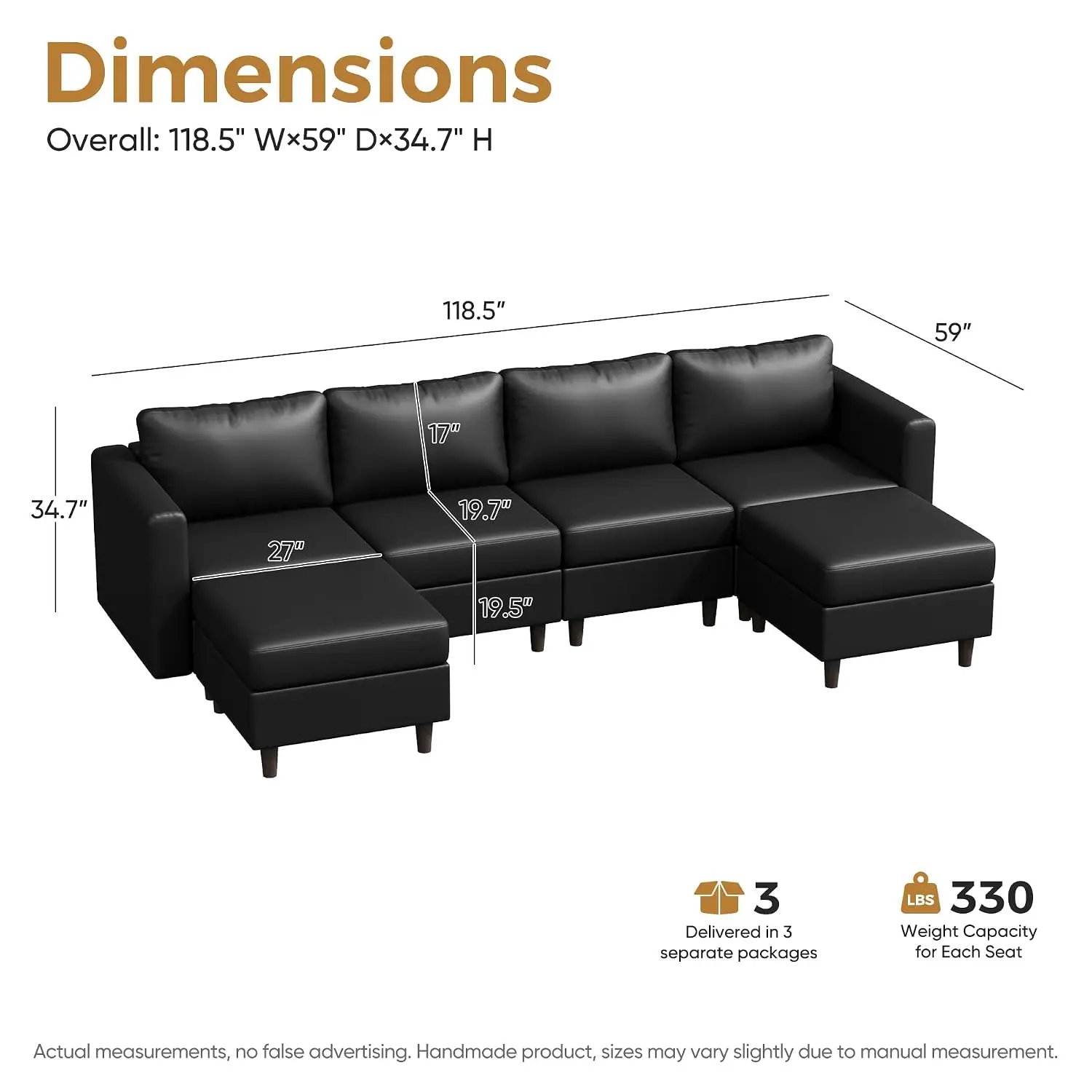 Oversized Modular Sectional Sofa, 118.5in Faux Leather 6 Seater U Shape with Movable Ottoman & Storage Seat Reversible Chaise De