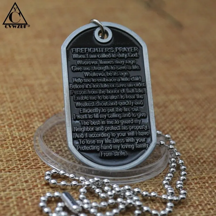 US Firefighter Challenge Coin Fireman Dog Tag with Firefighter Prayer Thin Red Line Fireman Pendant Collection Souvenirs Gifts