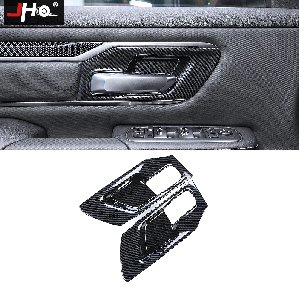 

JHO Door Handle Bowl Cover Trim Decor Stickers Fit for Dodge Ram 1500 2019 2020 ABS Carbon Fiber Style Interior Accessories