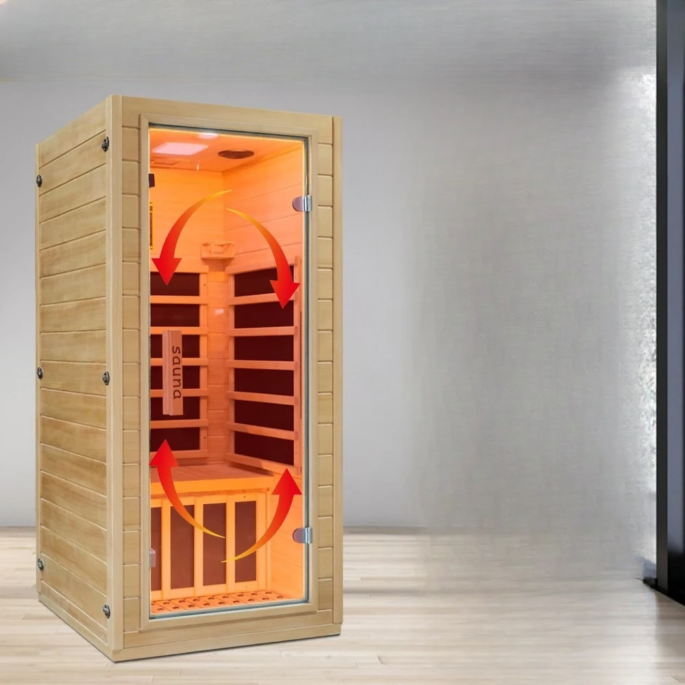 Saunas Infrared Home Sauna Room with One Person,hemlock Wood Indoor Dry Sauna,low Electromotive Force Heater Panel Personalsauna