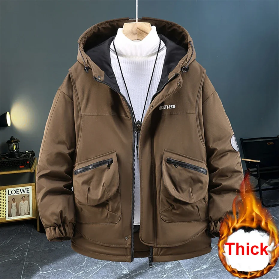 

DIANRUO 11XL Plus Size Parkas Men Winter Thick Cargo Jacket Coat Fashion Casual Big Pocket Outerwear Male جاكيت شتوي رجالي
