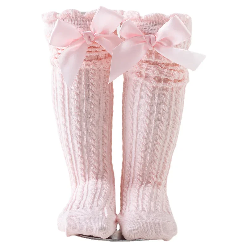 1-8 Years Kids Knee High Socks Baby Girls Boys Bow Long Sock Soft Cotton Mesh Breathable Children Hollow 4 5 6 7 Years Socks