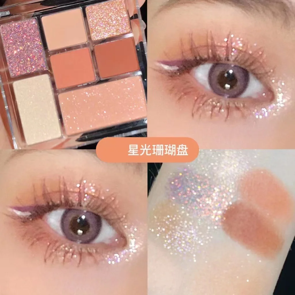 Nieuw 7 kleur oogschaduw palet parelwitte matte glitter oogschaduw makeuo palet glanzende oogschaduw oogpigmenten paars bruin cosmetica