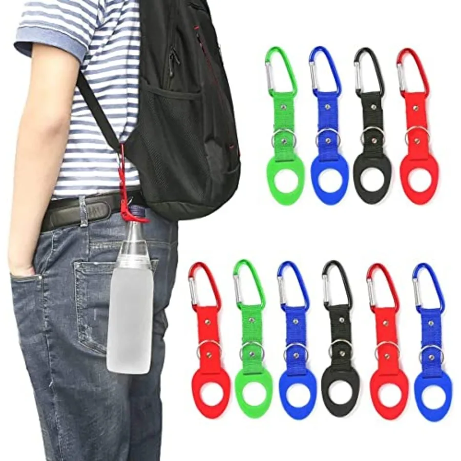 

Portable Silicone Water Bottle Buckle 10PCS Bottle Convenient Carrying Clip Hook Holder with DRing Hook for Camping Hiking Trav
