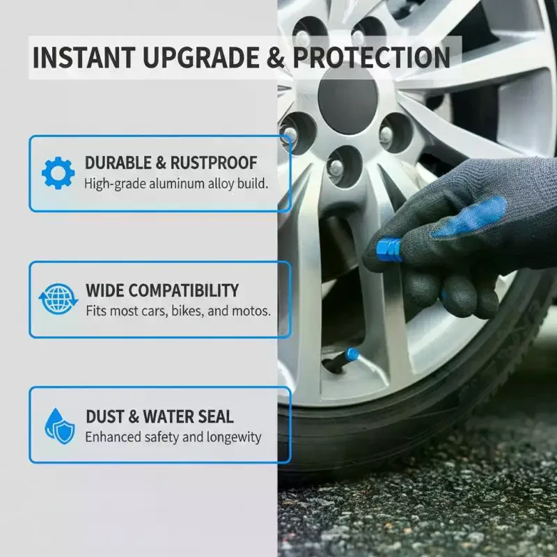 4pcs Aluminum Alloy Car Wheel Tire Valve Caps Tyre Rim Stem Covers Airdust Waterproof For Automobiles Motorcycles Trucks Bikes