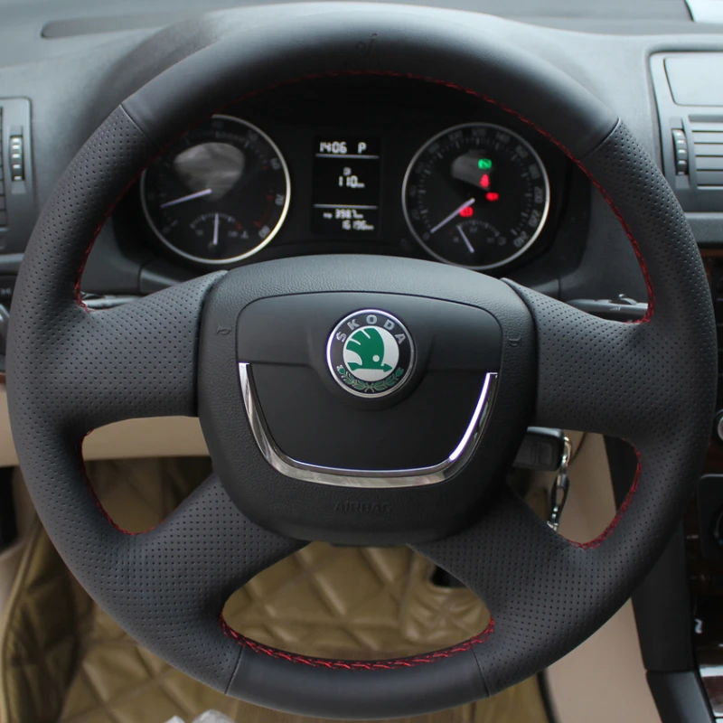 For Skoda Octavia Superb Fabia Skoda Octavia a5 Yeti Original Hand-stitched Genuine Leather suede car steering wheel cover