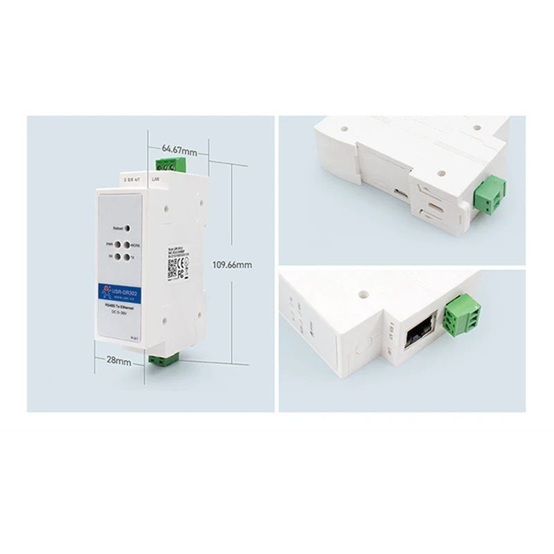 USR-DR302 Din Rail Serial RS485 To Ethernet TCP IP Server Module Ethernet Converter Modbus RTU To Modbus TCP Unit