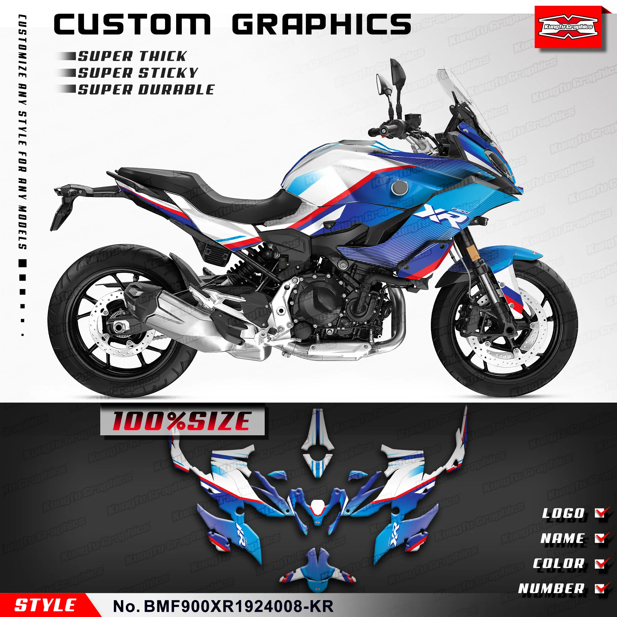 KUNGFU GRAPHICS Racing Graphics Stickers Complete for BMW F 900 XR 2019 2020 2021 2023 2024, Accessories, BMF900XR1924008-KR