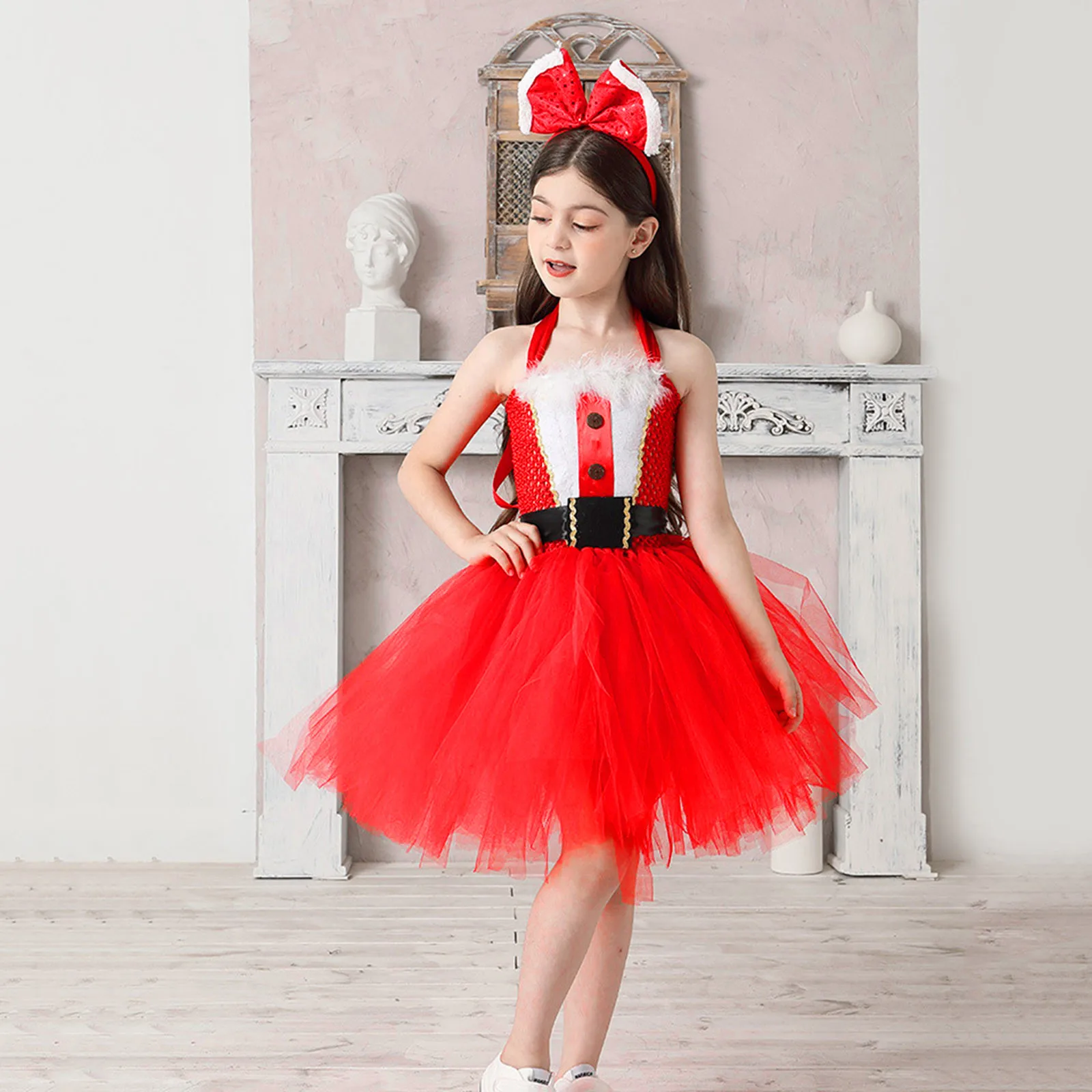 

Sparkly Christmas Elf Tutu Dress for Girl Santa Claus Costumes for Kid Birthday Photography Outfit Children Xmas Holiday Clothes