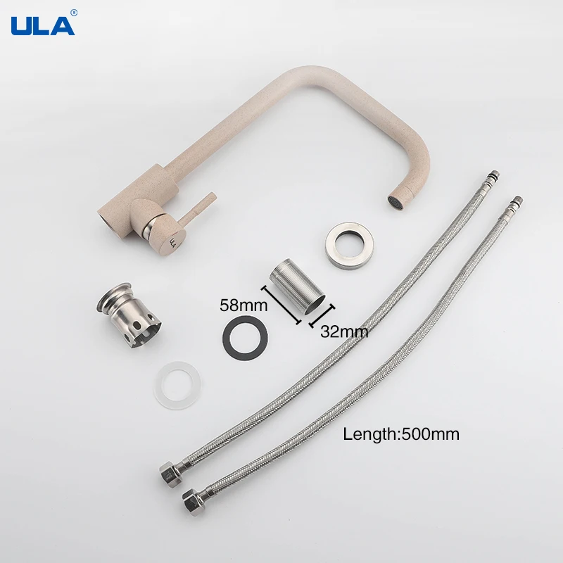 ULA Sand Color Kitchen Faucet Mixer Tap Nozzle Hot Cold Water Sink Tap Faucet for Kitchen Flexible Kitchen Faucet 360 Degree