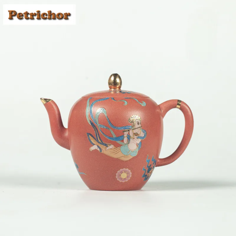 

Чайник Исин из фиолетовой глины, 150 мл, ручной работы, золотой рисунок, цветная эмаль, красивый горшок на плечо, чайник из необработанной руды, розовая грязь, чайный сервиз Zisha