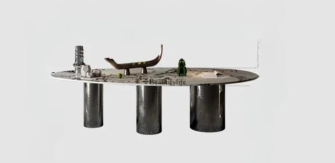 

FG4004Dining table Italy imported luxury stone slate light luxury high-end modern simple villa wabi sandy wind