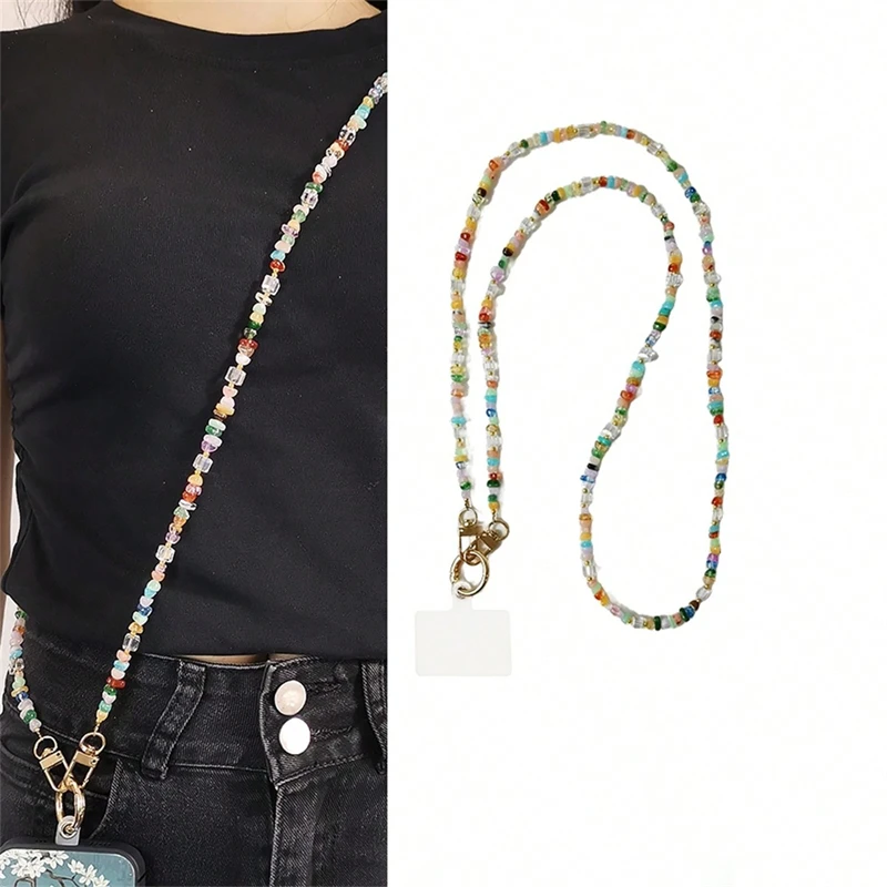 Stylish Cute Stone Gem Mobile Phone Crossbody Straps Lanyard Beads Chain For iPhone 15 14 13 12 11 Pro Max Phone Accessories