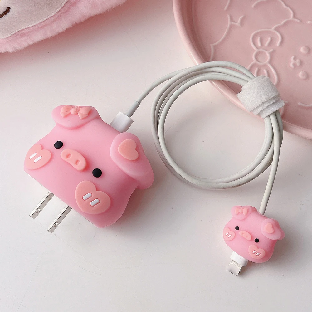 4Pcs Cable Protector Cover for iPhone / iPad 18W/20W Fast Charger Case Cute 3D Cartoon Anime Phone Cord Protectors Organizers