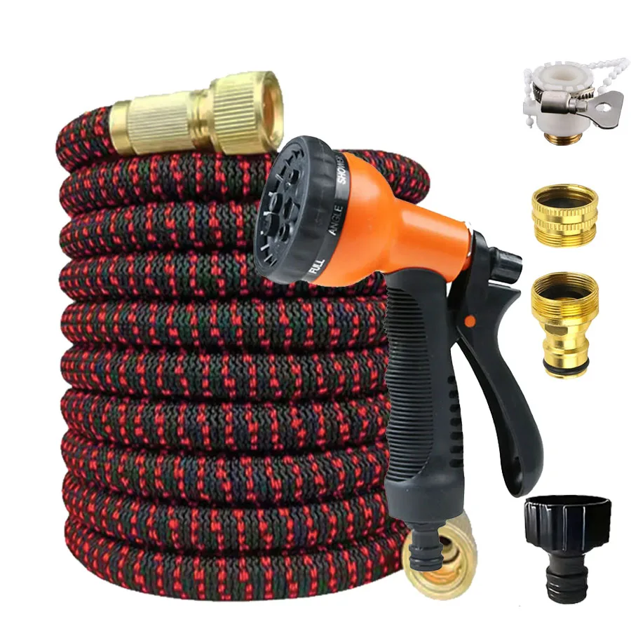 High Pressure Expandable Garden Hose 8 Modes Spray Gun Brass Connector Car Wash Watering Kit