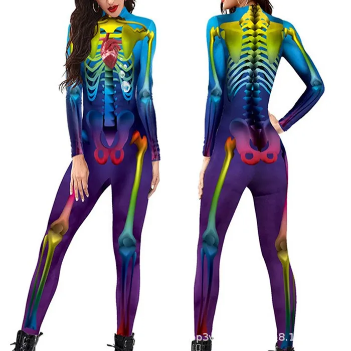 Skelett-Knochen-Blumen-Schädel 3D-Druck Anzug für Damen und Herren, Muskel-Menschenkörper-Jumpsuit, Halloween-Party-Cosplay-Kostüme – Detail 24