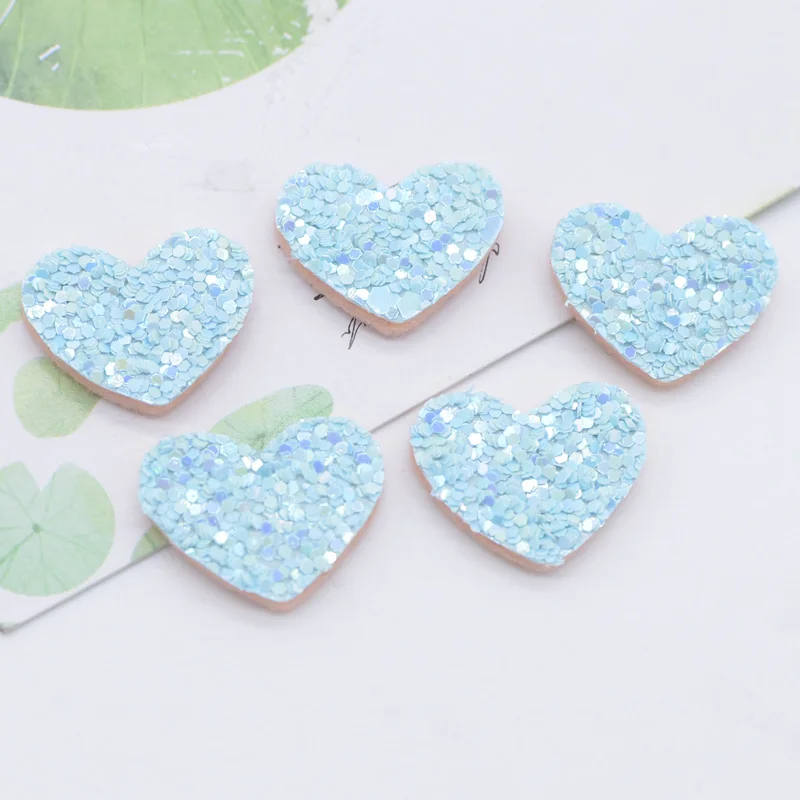 50Pcs 20*15mm Glitter Heart Applique for Clothes Hat Crafts Decor DIY Baby Headwear BB Clip Bow Ornament Accessories Patches