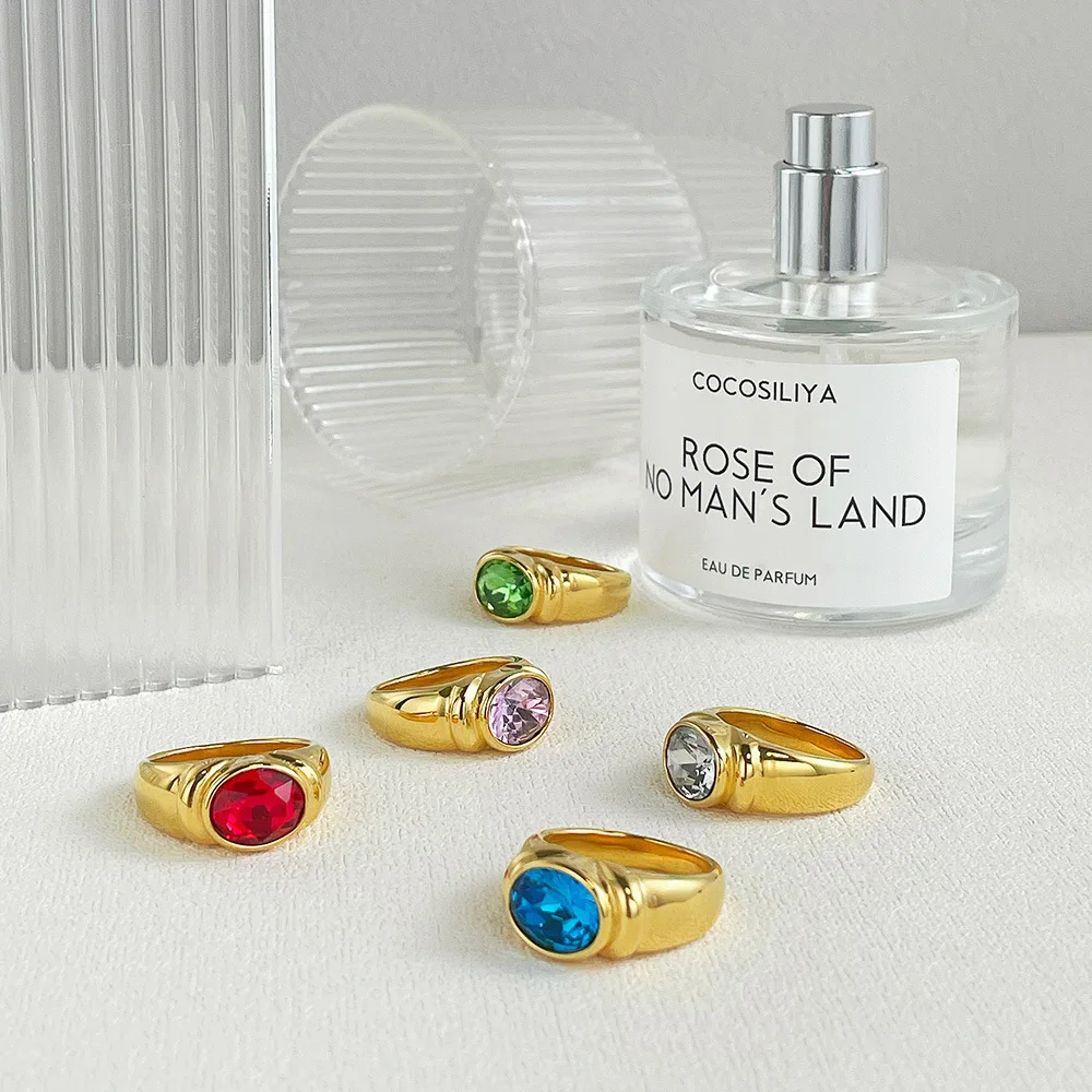 

ENFASHION Geometric Zircon Rings For Women Colorful Ring Stainless Steel Aesthetic Anillos Mujer Fashion Jewelry Party R214133