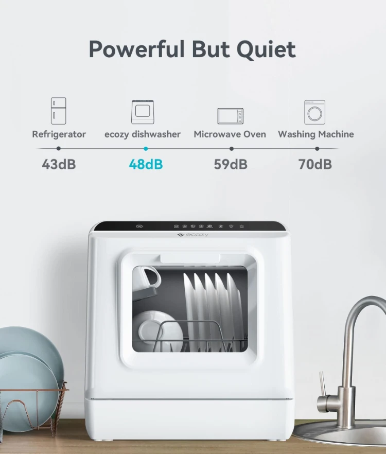 Ecozy Portable Countertop Mini Dishwasher with 5L Water Tank 6 Washing Programs Air Drying Function