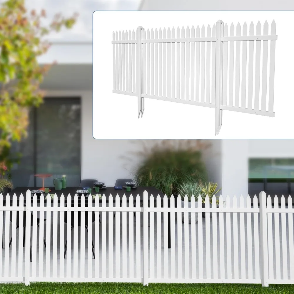 White Pointed Stake Fence Boards with Ground Nail Decorative Fence, Long Vinyl, 30 in X 84 in