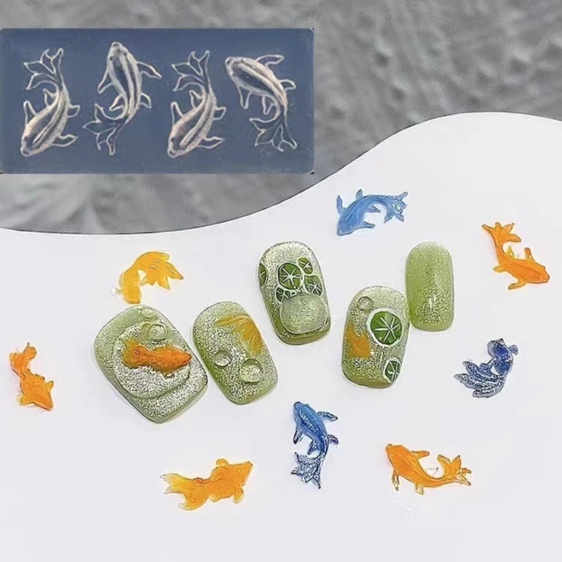 네일 DIY 액세서리용 만화 템플릿 3D 소프트 실리콘 네일 오션 인어 템플릿 네일 아트 하트 몰드 금붕어 코이 조각