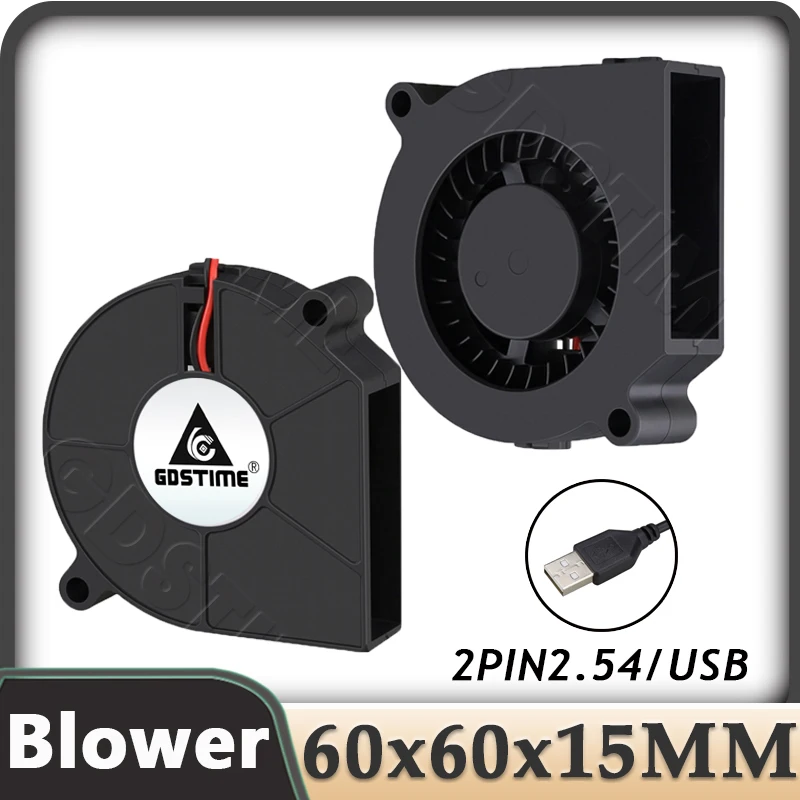 Gdstime 6015 USB Blower Fan DC 24V12V 5V Brushless Cooling Fan 60mm 2Pin USB Turbo Blower 60x60x15mm Sleeve Centrifugation Fan