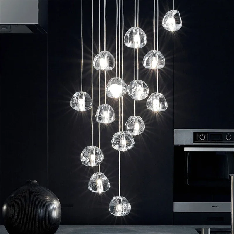 Crystal Water Drop LED Chandelier Modern Led Pendant Light for Staircase Luxury Nordic Ball Hanging Lamp Design Indoor Fixture