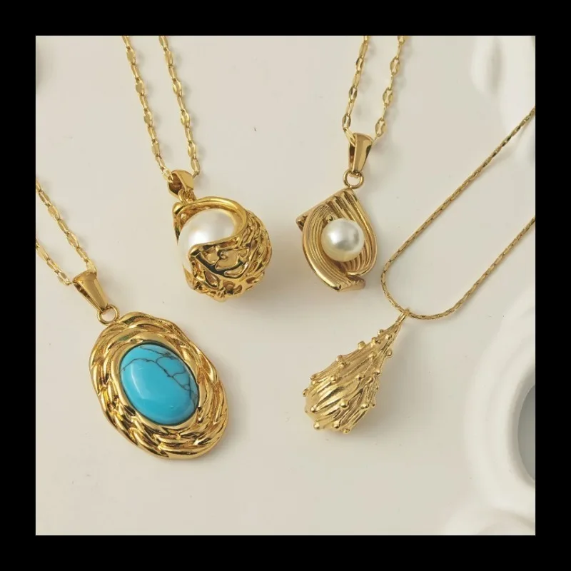 

Hot-selling New Pearl Natural Stone High-quality Necklace Pendant 18K Real Gold Non-fading Women's Versatile Necklace