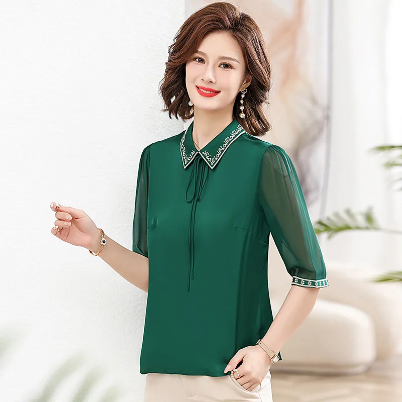 

Women Spring Summer Style Chiffon Blouses Shirts Lady Casual Turn-down Collar Solid color office Chiffon Blusas Tops