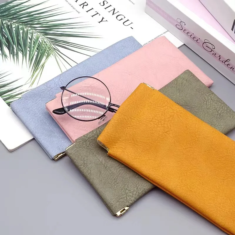 Squeeze Top Glasses Bag Ortable Travel PU Leather Eyeglasses Bag Scratch Resistant Case Soft Sunglass Organizer Pouch Holder