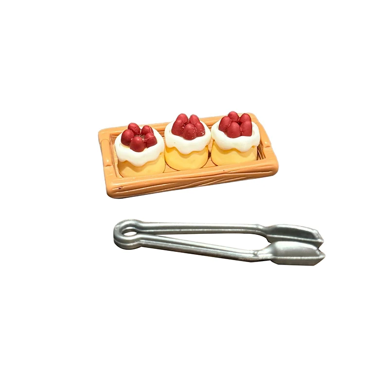 1 Juego de bandeja de pastel de fresa en miniatura para casa de muñecas con Clip para pan modelo 1/12 accesorios de decoración de escena de casa de muñecas juguetes-juguete