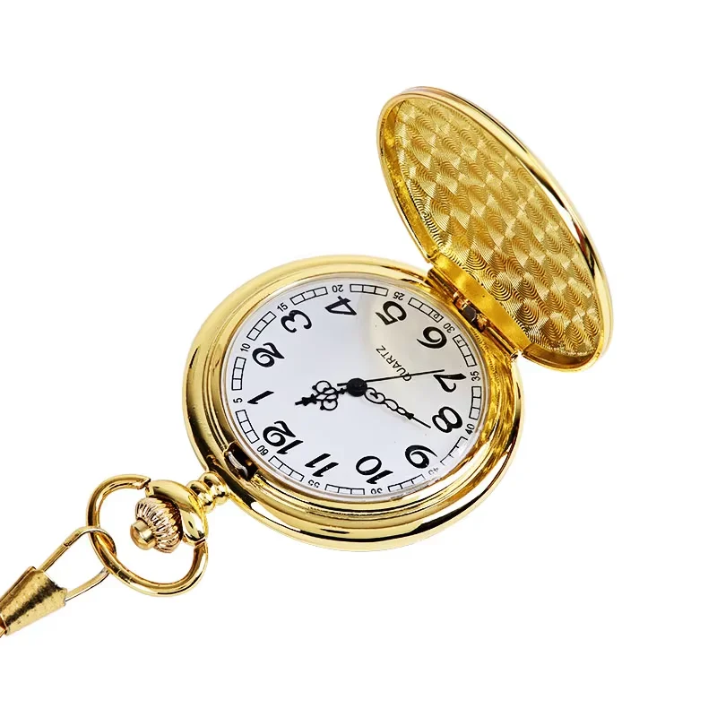 1046Smooth And Bright Fashion Retro Two-faced Pocket Watch gold Pocket Watch With Necklace Pocket watch