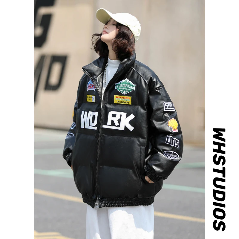 America Vintage Racing Jacket Women Streetwear Oversized Motorcycle Hip Hop Color Matching Baseball Thicken Winte Parkas Coat