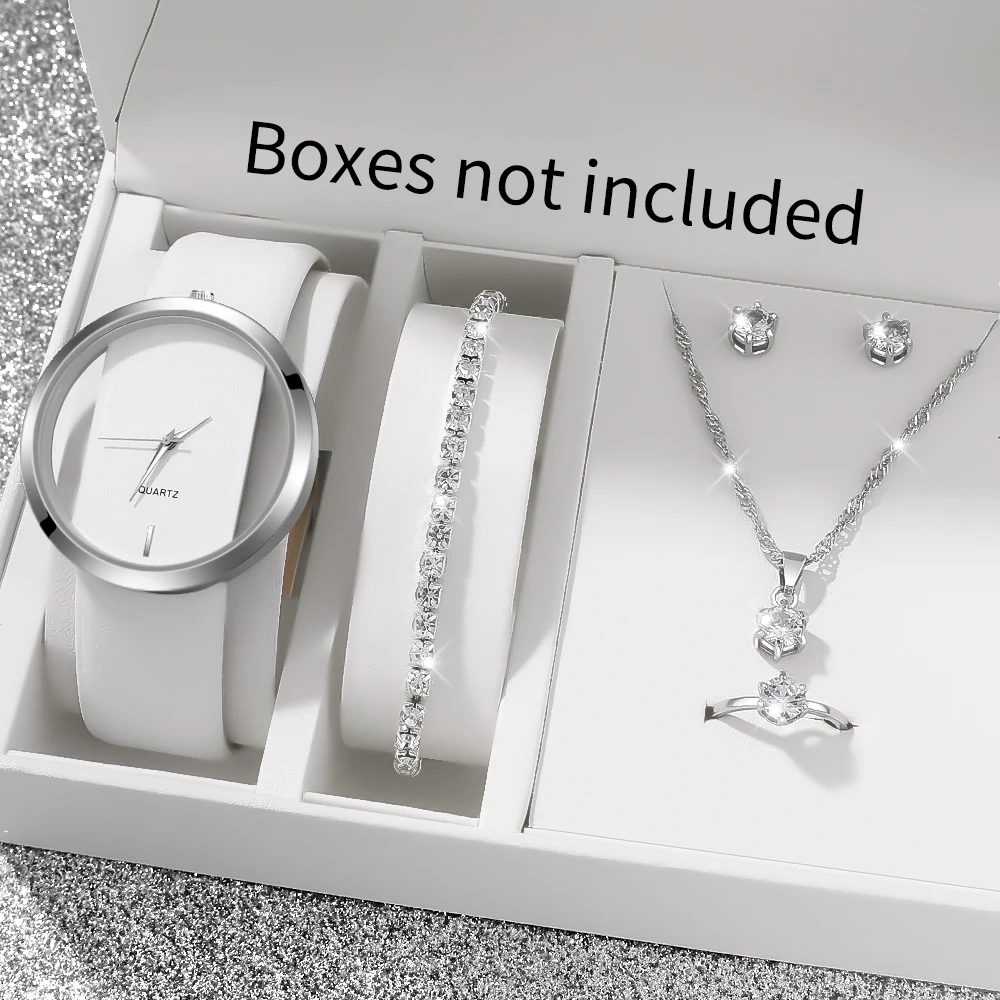 6pcs/set Hot Selling Women's Minimalist Design Dial Watch Silver Jewelry Set, Suitable for Daily Wear