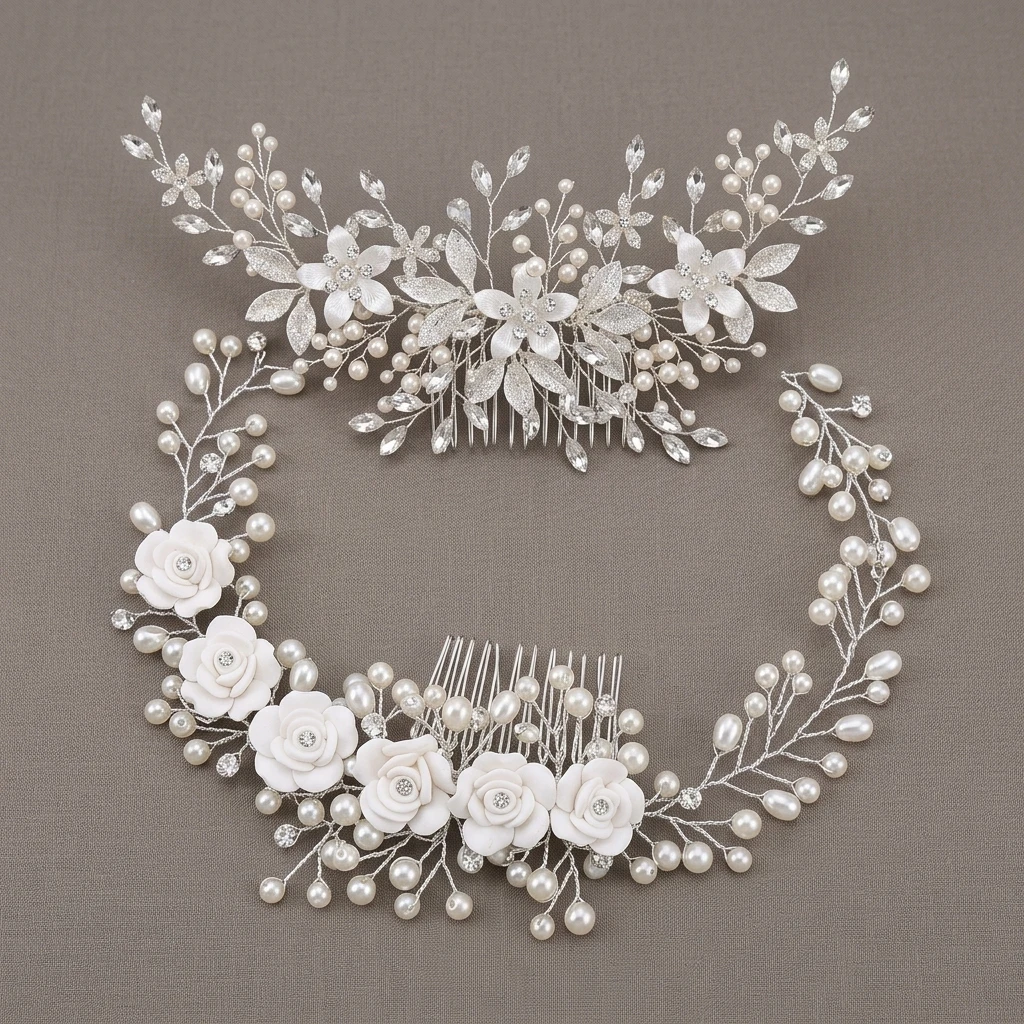 Bridal Hair Comb Set Elegant Retro Pearl Soft Clay Hair Accessories for Wedding Party Daily Use Sophisticated Jewelry