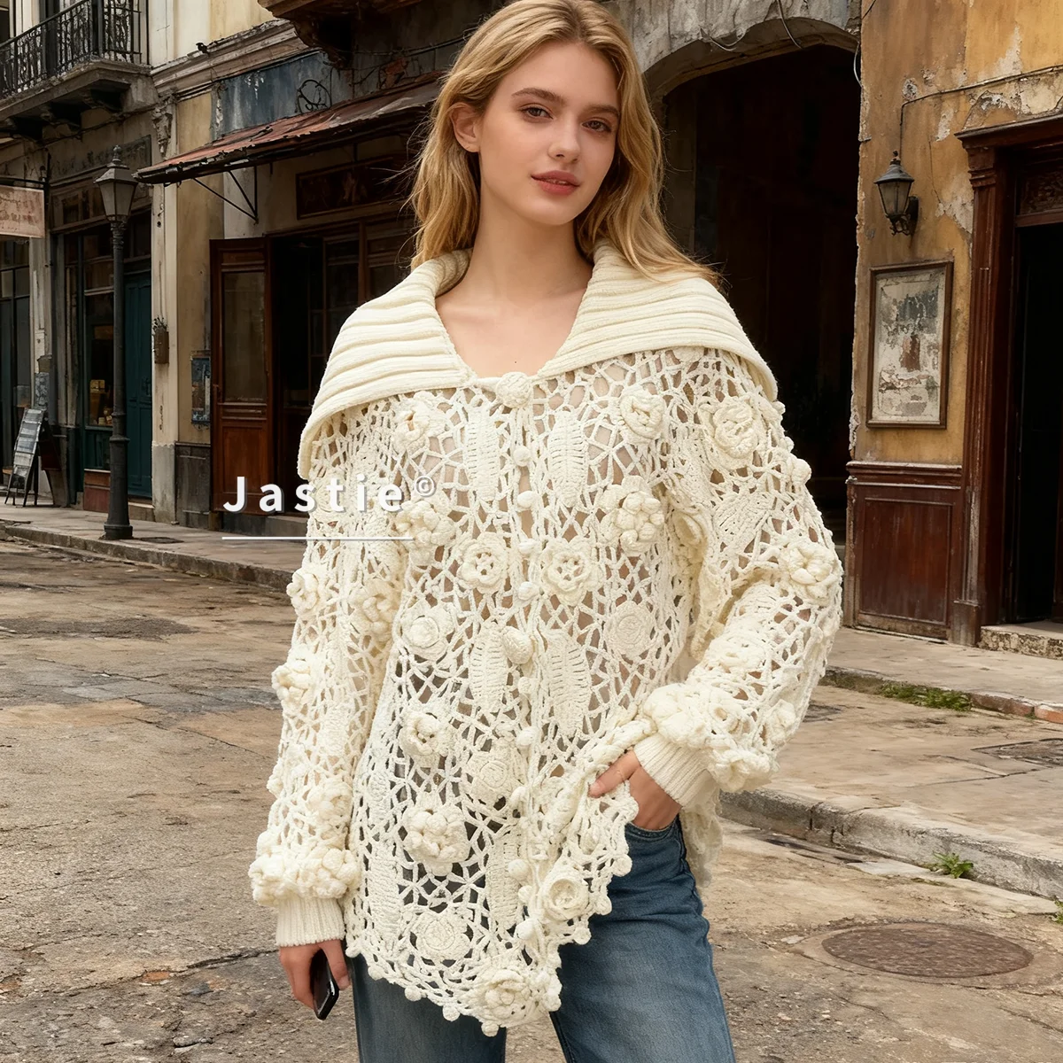 

2026 Autumn/Winter Bohemian Cardigan Vintage Crochet Hollow-out Sweater Beige Casual Elegant Knit Cardigan For Women Sweaters