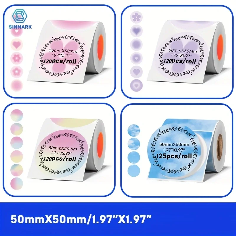 SINMARK 2-inch Color Thermal Labels, 50mmx50mm, Round, Compatible with SK58/SK20/SK35/SK45/M110/M200/M120 Mini Thermal Printer