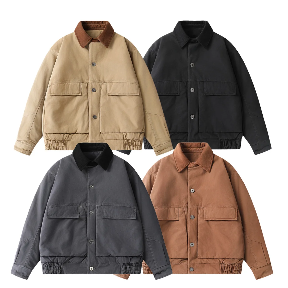 Amekaji Winter Japanese Retro Barn Corduroy Collar Patchwork Jacket, Unisex Loose Fit Detroit Padded Coat American Vintage