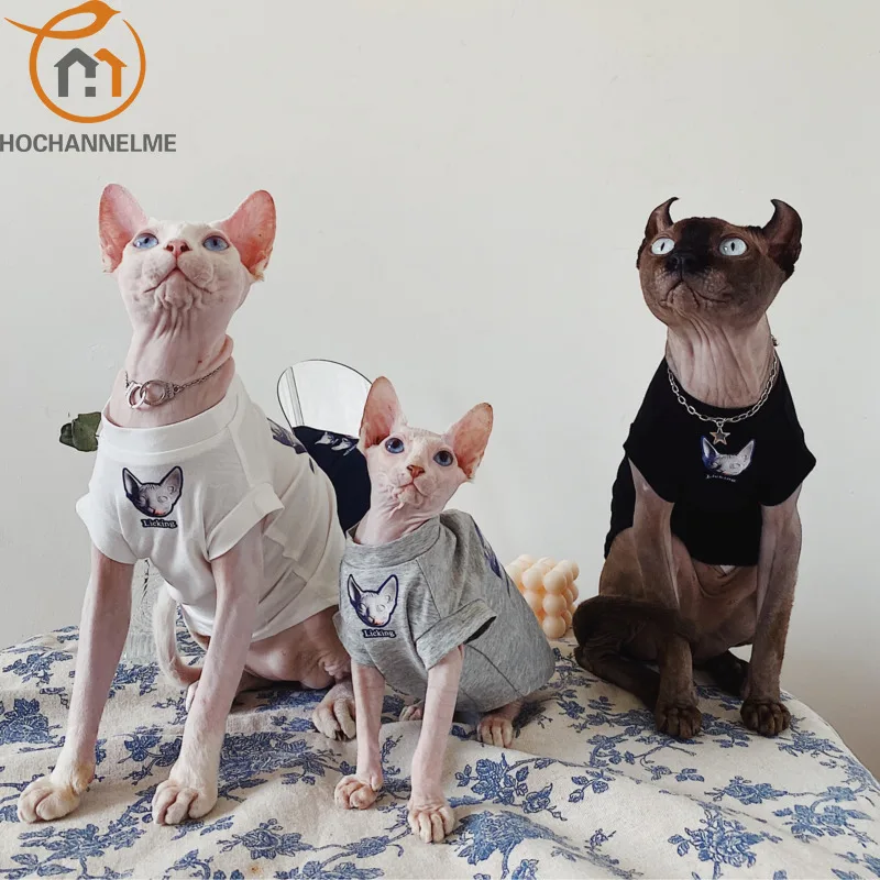 Hairless Pet Clothes for Small Dogs, Pet Sphinx T-Shirt, Artistic Couple, Parent-Child Clothing, Cotton Pet Clothes