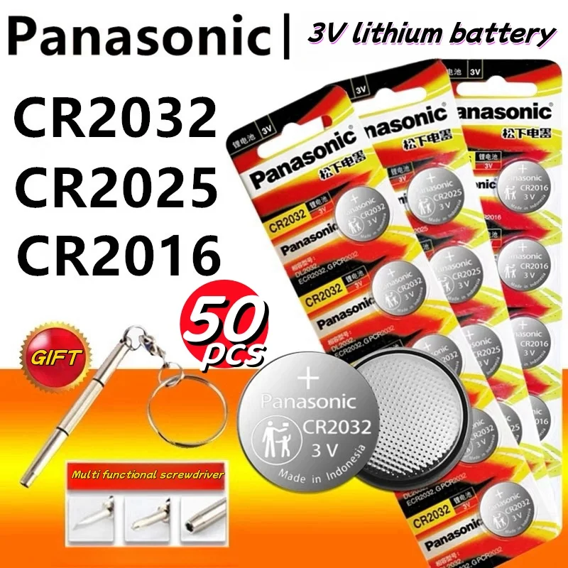 

Original Panasonic 50PCS CR2032 CR2025 CR2016 CR1632 3V lithium battery For Calculator Toy Watch Button cell +Free screwdriver