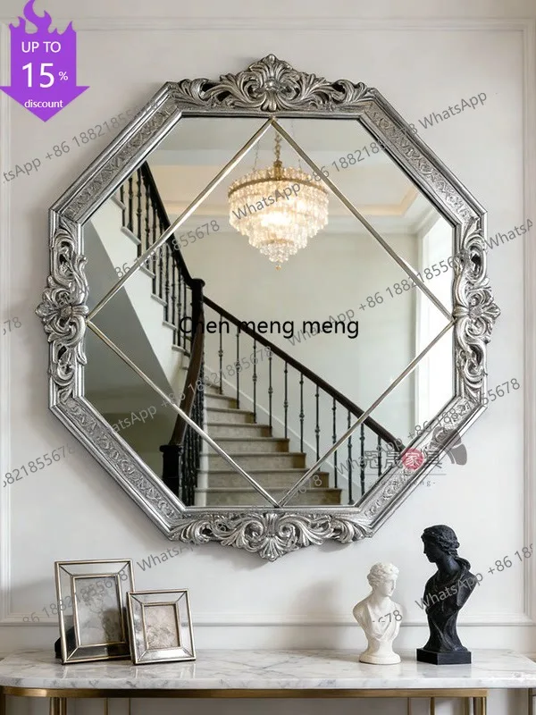 N178 Europäischer Retro-Badezimmerspiegel, wandmontierter Eingangsbereichsspiegel, geschnitzter dekorativer Spiegel, Schlafzimmer-Schminkspiegel