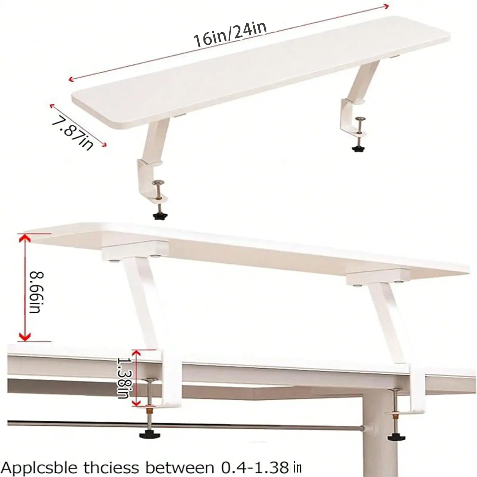 Clamp On Desk Organizer Shelf,Optional Length 16 IN/24 IN,Desktop Extender,Adjustable Floating Desktop Stand Without Drilling,Shelf Adjustable Desk Extension Shelving Unit For Dorm Office Home Furniture