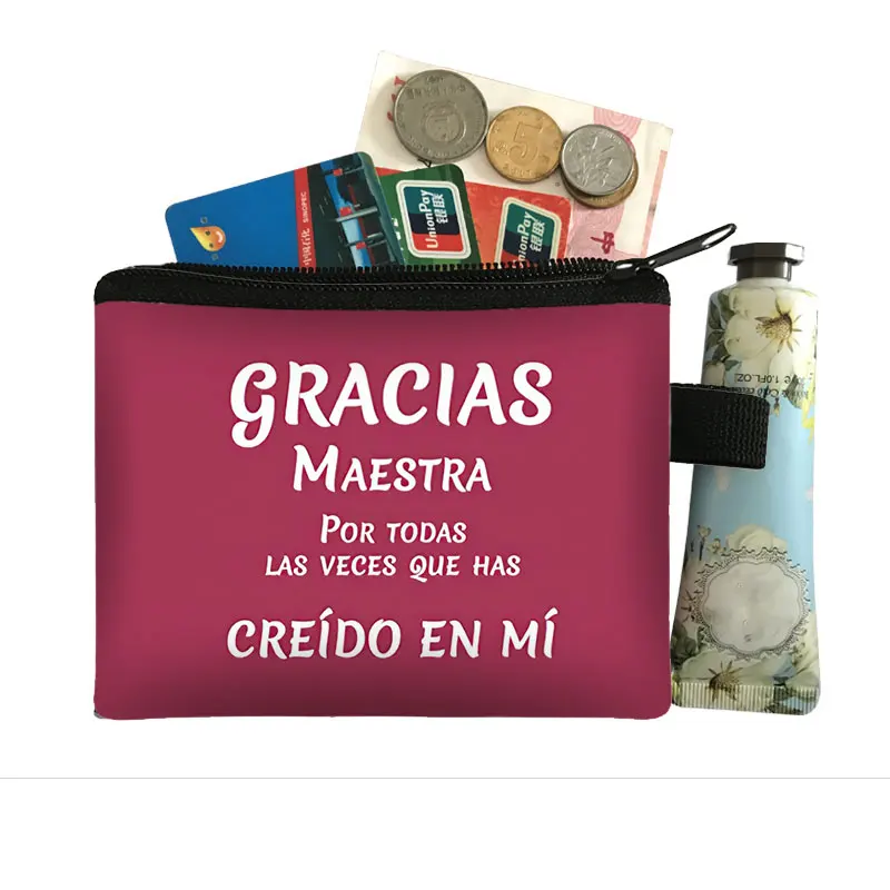 Gracias Maestra / Merci Maitresse Print portamonete spagnolo grazie insegnante Money Bags auricolare porta carte di credito portafoglio regalo