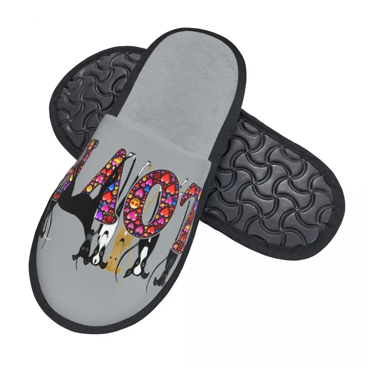 Custom Love Hounds Memory Foam Slippers Women Comfy Warm Greyhound Whippet Sighthound Dog House Slippers