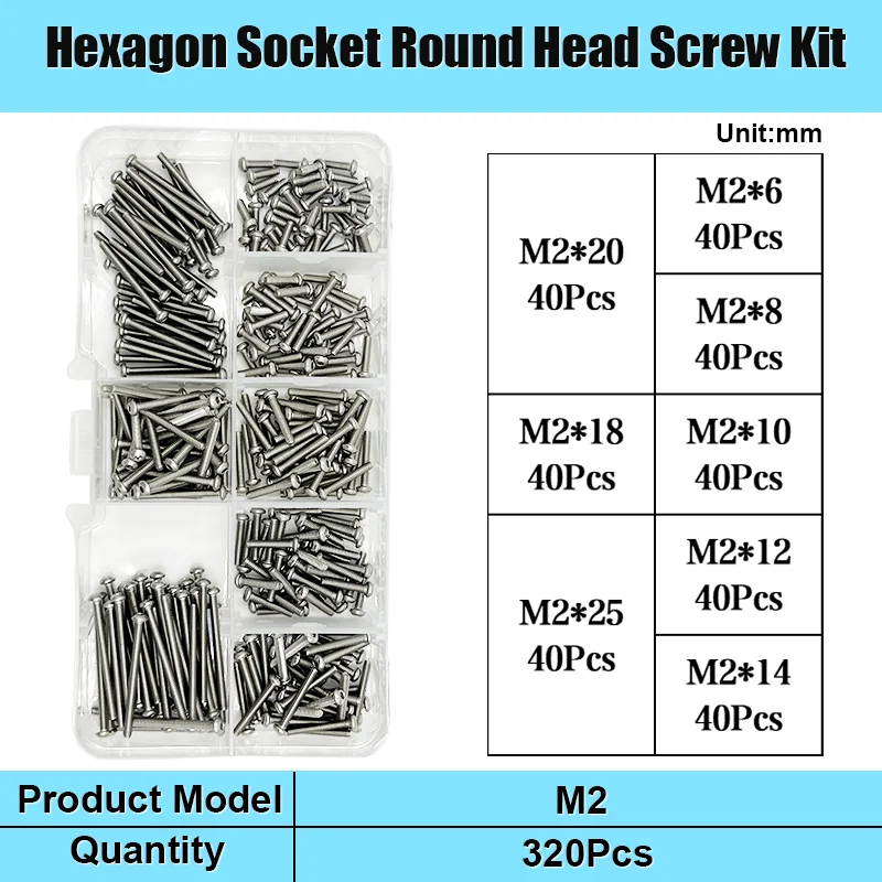 M2 M2,5 M3 M4 M5 M6 M8 M10 Innensechskantschraube A2-70 304 Edelstahl Sechskant Knopfkappe Kopf Metrisches Maschinenschrauben-Sortimentsset – Detail 14