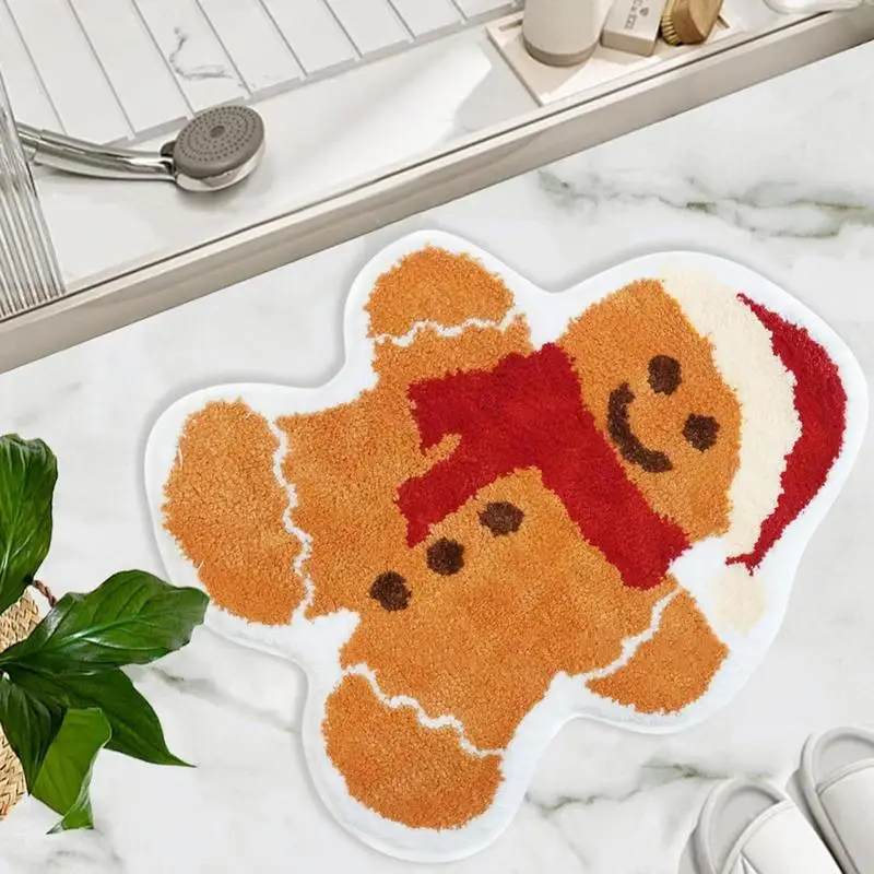 Christmas Gingerbread Man Floor Mat Santa Claus Socks Bathroom Floor Mat Living Room Entrance Door Mat Holiday Decoration Carpet