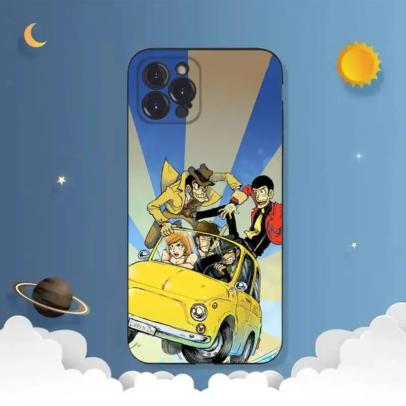 Capa de telefone L-Lupin, Black Shell, iPhone 11, 12 Mini, 13, 14 Pro, XS MAX, X, XR, 6, 7, 8 Plus